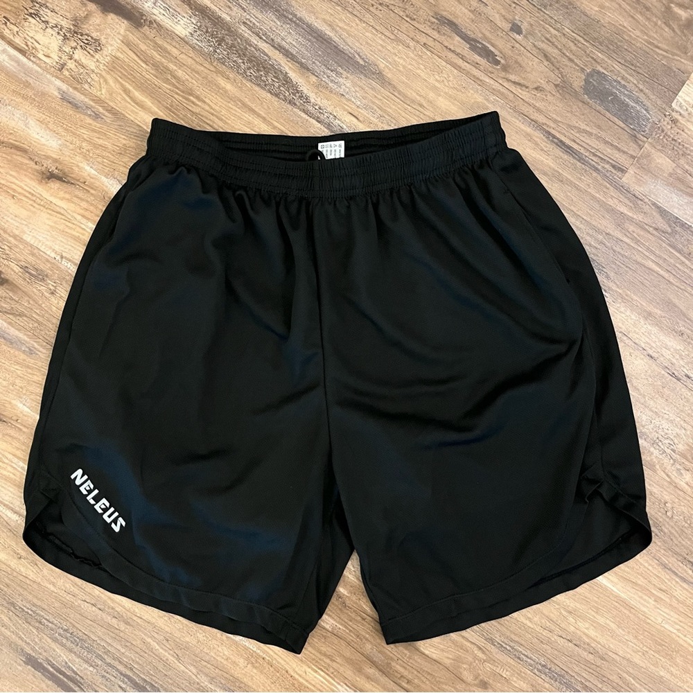 Mens neleus 2 in 1 dry fit lined running workout shorts sz M black white